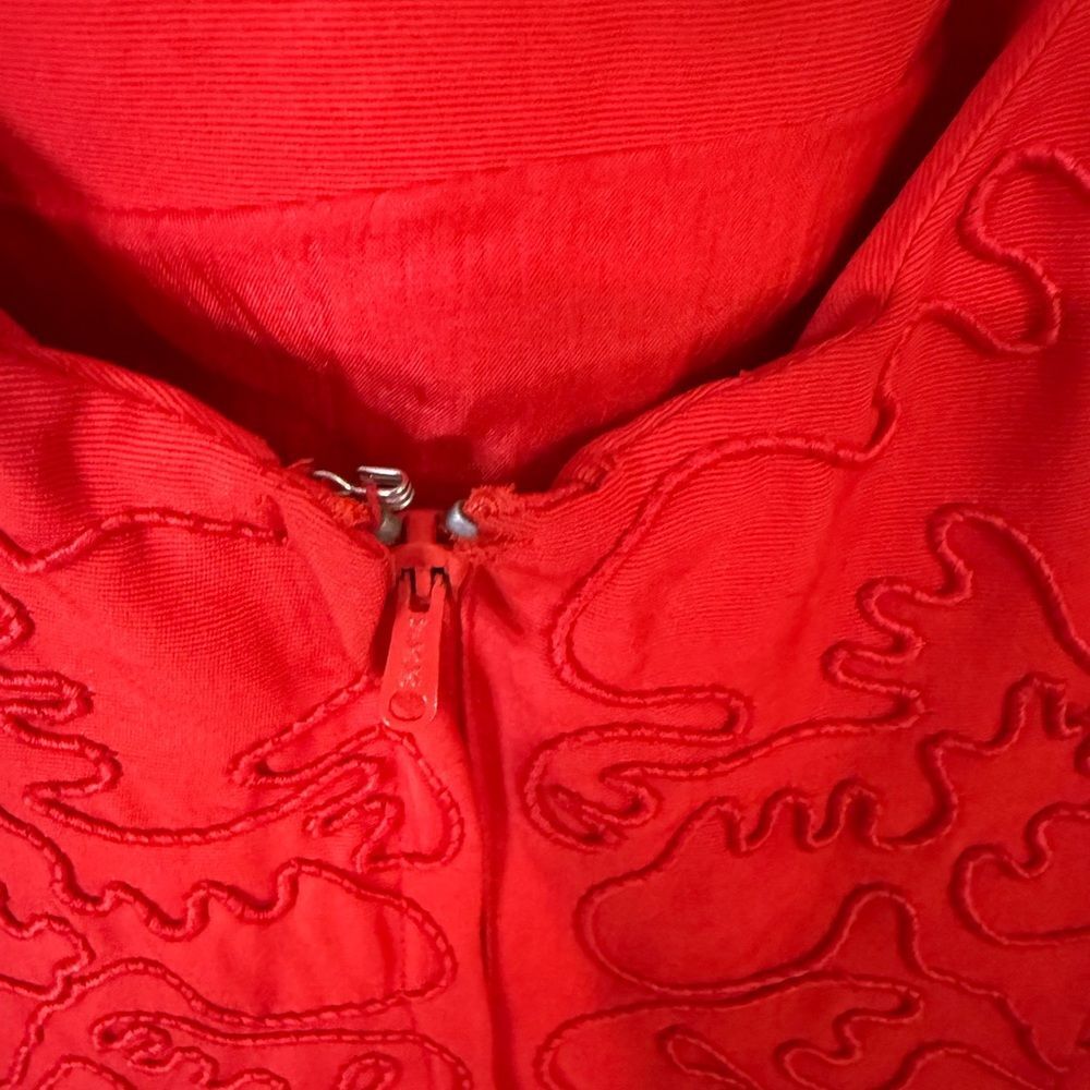 Carmen Marc Valvo Red Textured Midi Dress squiggles artsy - Picture 4 of 10